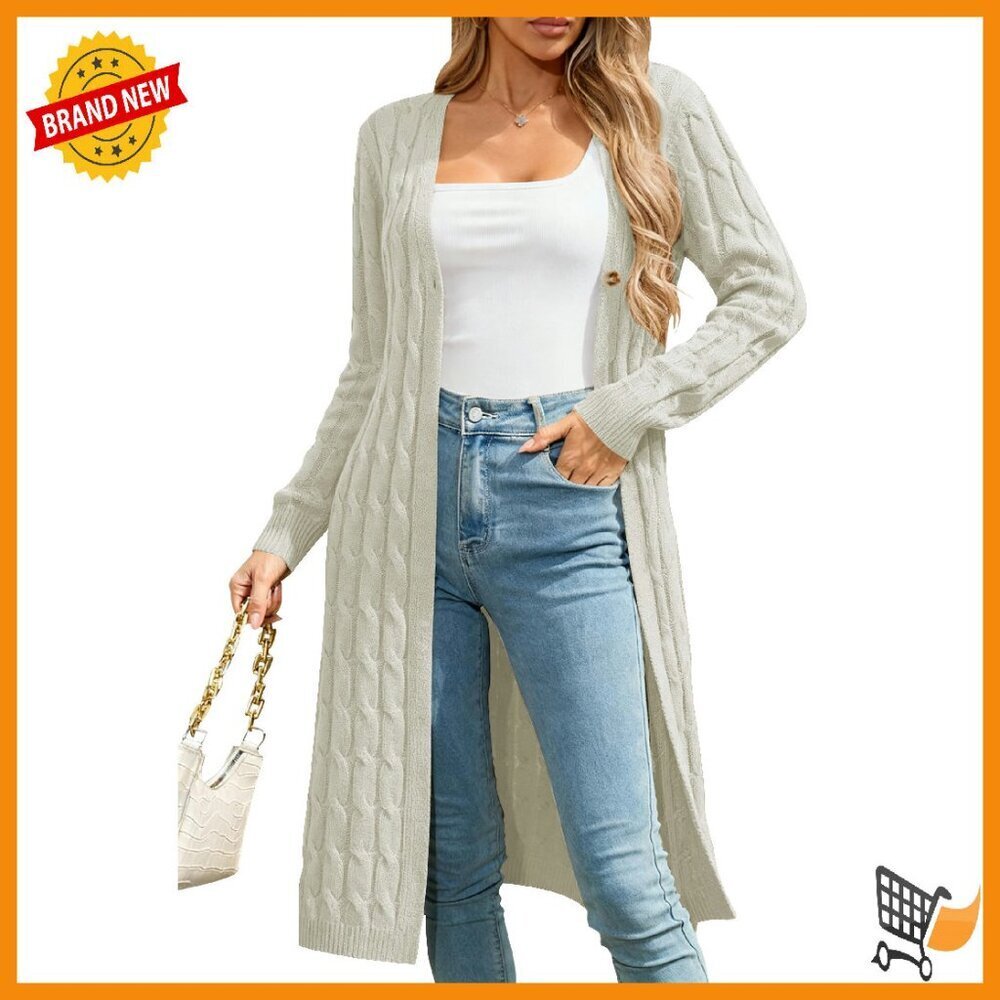 Long Cable Knit Cardigan Chunky Open Front Sweater Coat Fall Winter